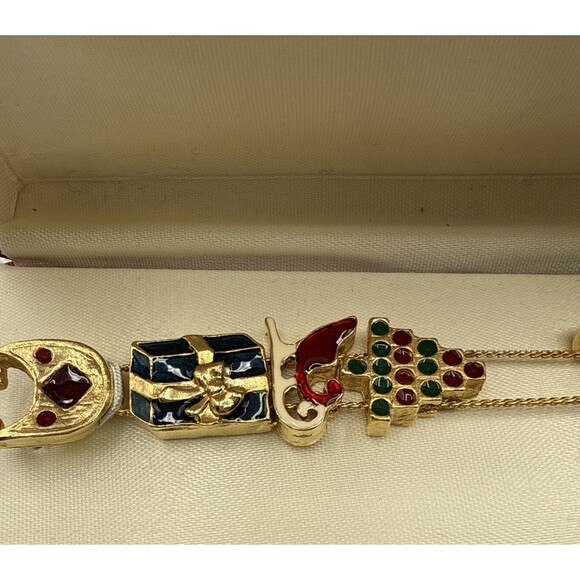 Tacoa Christmas Charm Bracelet 7.5" Gold Tone Boxed Holiday Jewelry Gift - Picture 5 of 15